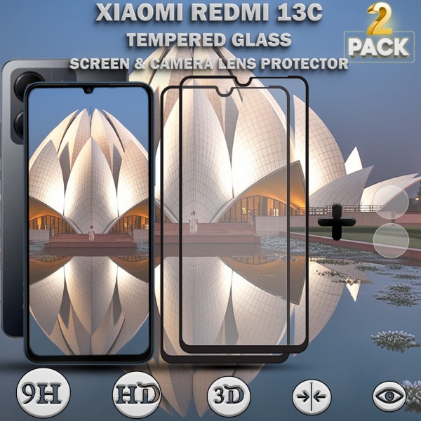 2-Pack XIAOMI REDMI 13C Skärmskydd & 1-Pack linsskydd - Härdat Glas 9H - Super kvalitet 3D