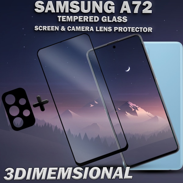 1-Pack SAMSUNG A72 Näytönsuoja & 1-Pack linssinsuoja - Karkaistu Lasi 9H - Super laatu 3D
