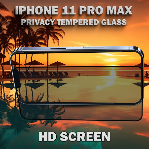 1-Pack Privacy Skärmskydd For iPhone 11 Pro Max - Härdat Glas 9H - Super Kvalitet 3D