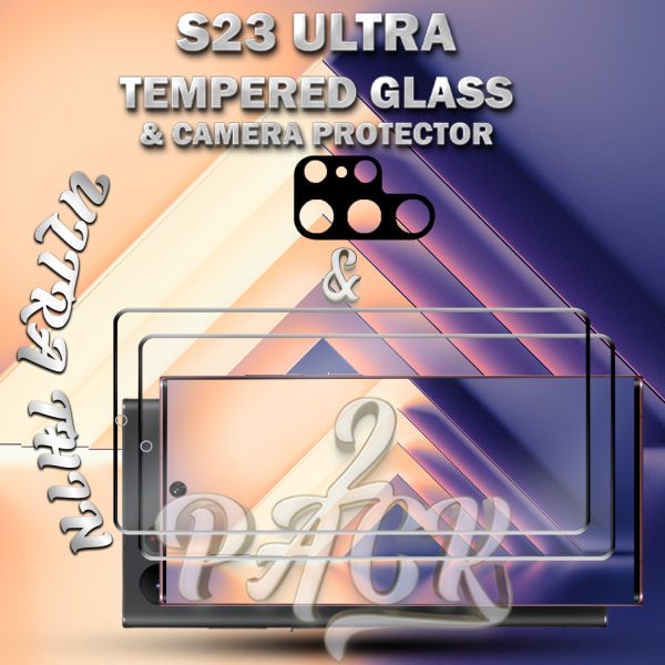 2-Pack Samsung S23 Ultra Skärmskydd & 1-Pack linsskydd - Härdat Glas 9H - Super kvalitet 3D