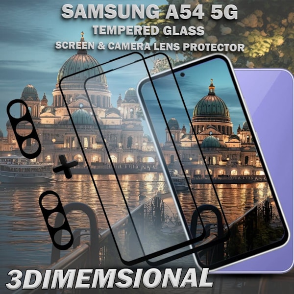 2-Pack Samsung A54 Skärmskydd & 2-Pack linsskydd - Härdat Glas 9H - Super kvalitet 3D