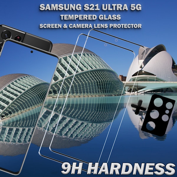 2-Pack Samsung S21 Ultra (5G) Skärmskydd & 1-Pack linsskydd - Härdat Glas 9H - Super kvalitet 3D