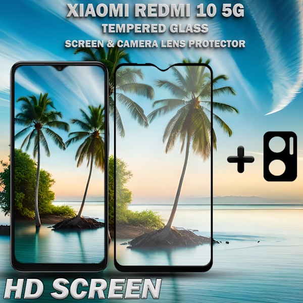 1-Pack XIAOMI REDMI 10 Skærmbeskyttelse & 1-Pack linsebeskyttelse - Hærdet Glas 9H - Super kvalitet 3D