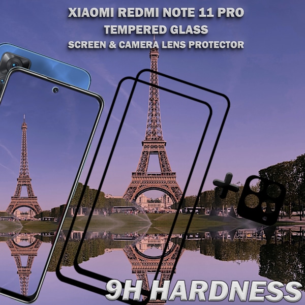 2-Pack Xiaomi Redmi Note 11 Pro Skärmskydd & 1-Pack linsskydd - Härdat Glas 9H - Super kvalitet 3D