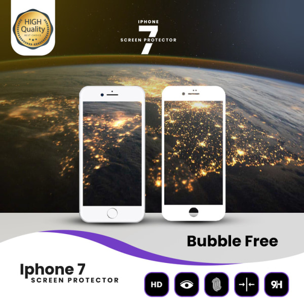 Skärmskydd Iphone 7 Vit - Härdat Glas 9H  - Super kvalitet 3D