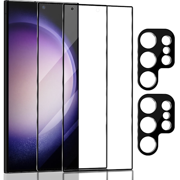 2-Pack SAMSUNG S23 ULTRA Skærmbeskyttelse & 2-Pack linsebeskyttelse - Hærdet Glas 9H - Super kvalitet 3D