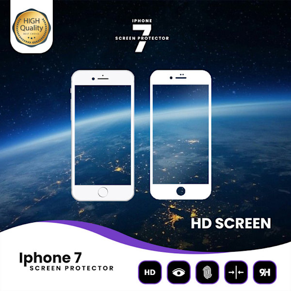 Skärmskydd Iphone 7 Vit - Härdat Glas 9H  - Super kvalitet 3D