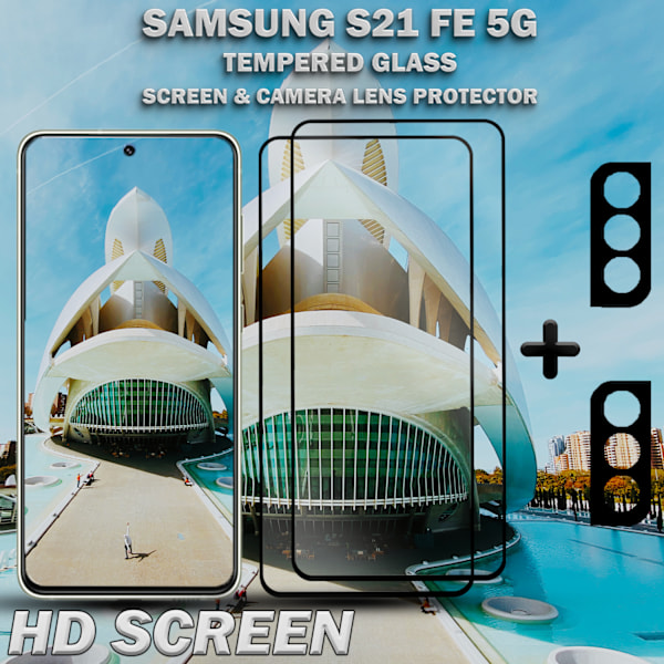 2-Pack Samsung S21 FE (5G) Skärmskydd & 2-Pack linsskydd - Härdat Glas 9H - Super kvalitet 3D