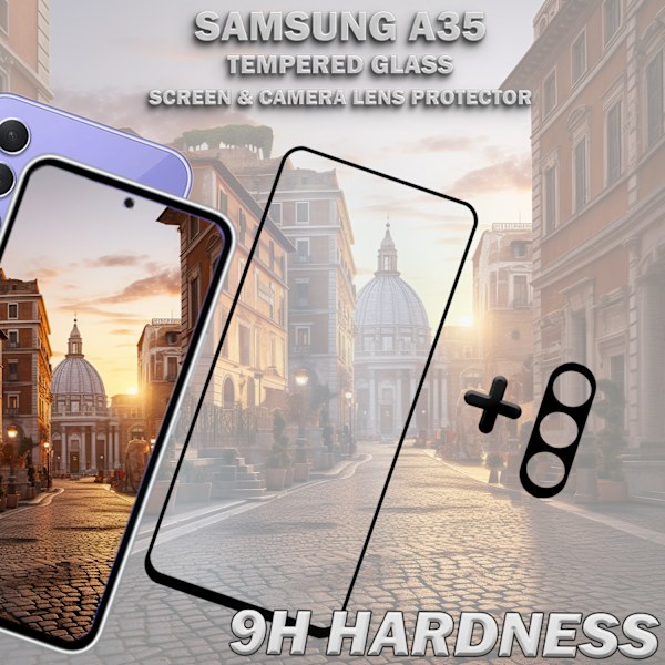 1-Pack SAMSUNG A35 Skærmbeskyttelse & 1-Pack linsebeskyttelse - Hærdet Glas 9H - Super kvalitet 3D
