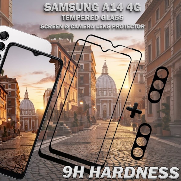 2-Pack SAMSUNG A14 Skærmbeskyttelse & 2-Pack linsebeskyttelse - Hærdet Glas 9H - Super kvalitet 3D