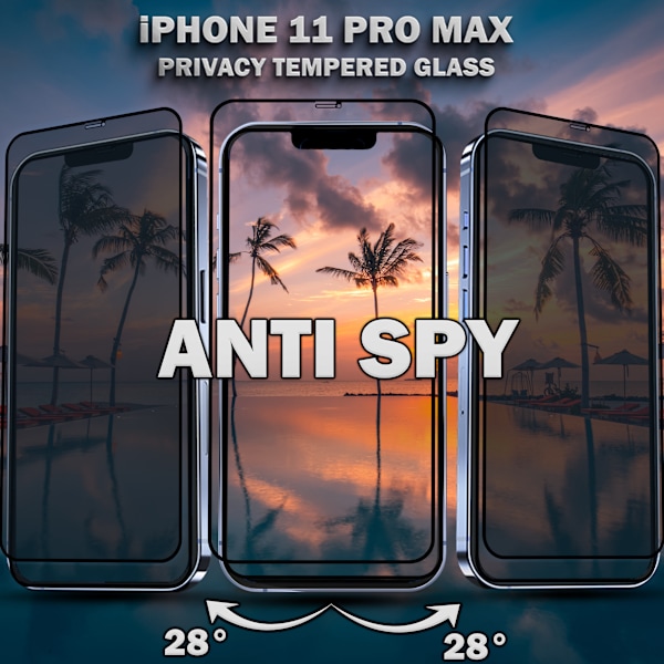 2-Pack Privacy Skärmskydd For iPhone 11 Pro Max - Härdat Glas 9H - Super Kvalitet 3D