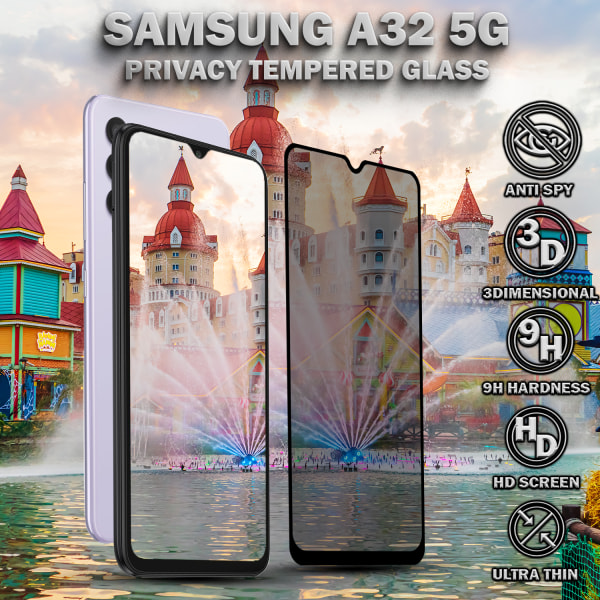 1-Pack Privacy Skärmskydd For Samsung A32 (5G) - Härdat Glas 9H - Super Kvalitet 3D
