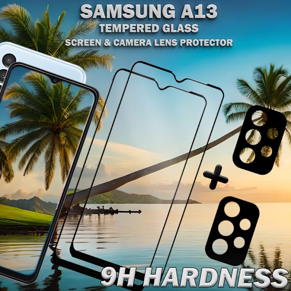 2-Pack Samsung A13 Skärmskydd & 2-Pack linsskydd - Härdat Glas 9H - Super kvalitet 3D