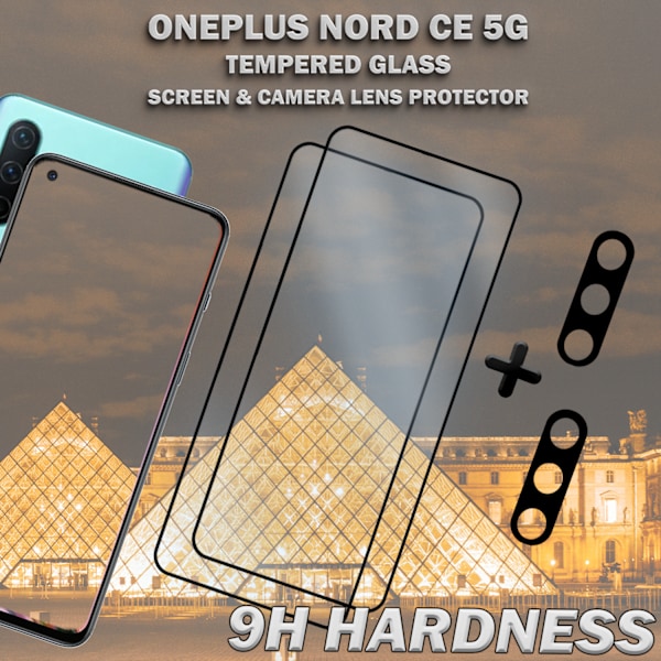 2-Pack OnePlus Nord CE 5G & 2-Pack linsskydd - Härdat Glas 9H - Super kvalitet 3D