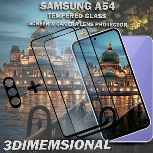 2-Pack Samsung A54 Skärmskydd & 1-Pack linsskydd - Härdat Glas 9H - Super kvalitet 3D