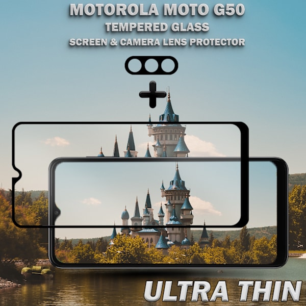 1-Pack MOTOROLA MOTO G50 Skærmbeskyttelse & 1-Pack linsebeskyttelse - Hærdet Glas 9H - Super kvalitet 3D