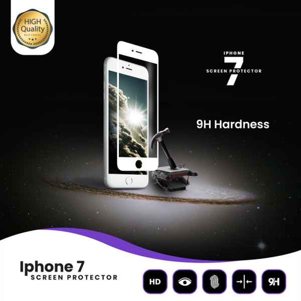 Skärmskydd Iphone 7 Vit - Härdat Glas 9H  - Super kvalitet 3D