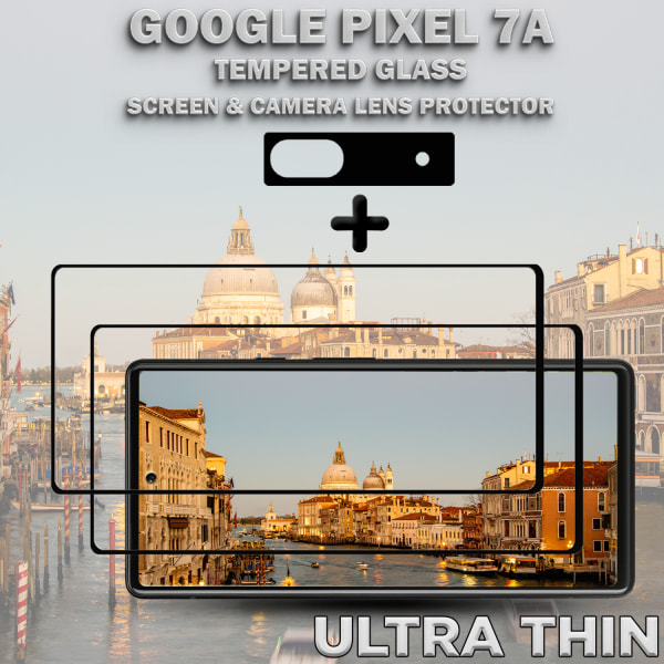 2-Pack GOOGLE PIXEL 7A Skærmbeskyttelse & 1-Pack linsebeskyttelse - Hærdet Glas 9H - Super kvalitet 3D