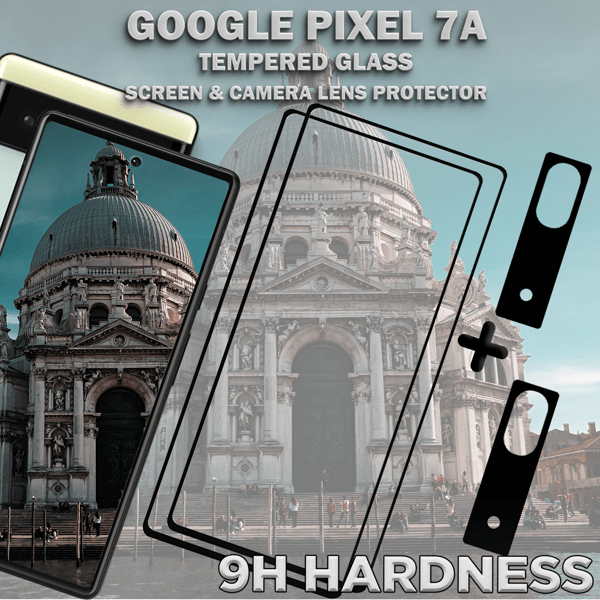 2-Pack GOOGLE PIXEL 7A Näytönsuoja & 2-Pack linssinsuoja - Karkaistu Lasi 9H - Super laatu 3D