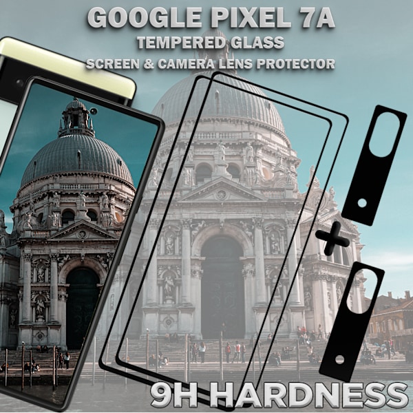 2-Pack GOOGLE PIXEL 7A Skärmskydd & 2-Pack linsskydd - Härdat Glas 9H - Super kvalitet 3D