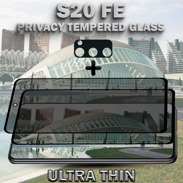 2-Pack Privacy SAMSUNG S20 FE Skärmskydd & 1-Pack linsskydd - Härdat Glas 9H - Super kvalitet 3D