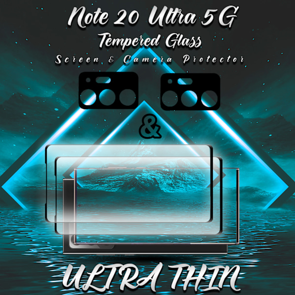 2-Pack SAMSUNG NOTE 20 ULTRA Skærmbeskyttelse & 2-Pack linsebeskyttelse - Hærdet Glas 9H - Super kvalitet 3D