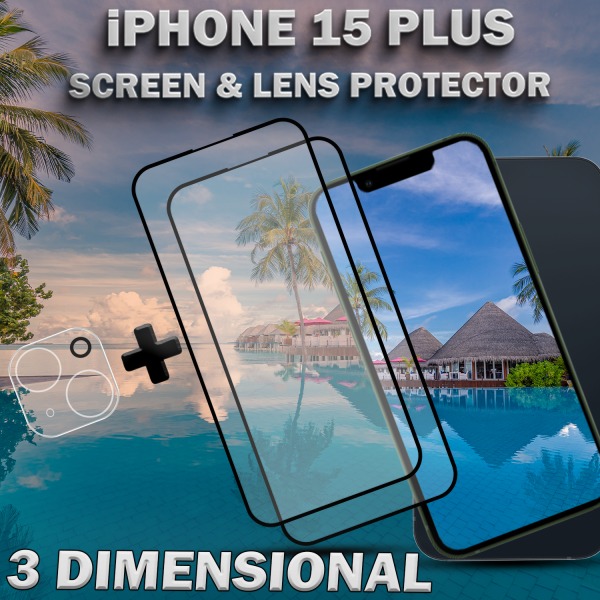 2-Pack IPHONE 15 PLUS Näytönsuoja & 1-Pack linssinsuoja - Karkaistu Lasi 9H - Super laatu 3D