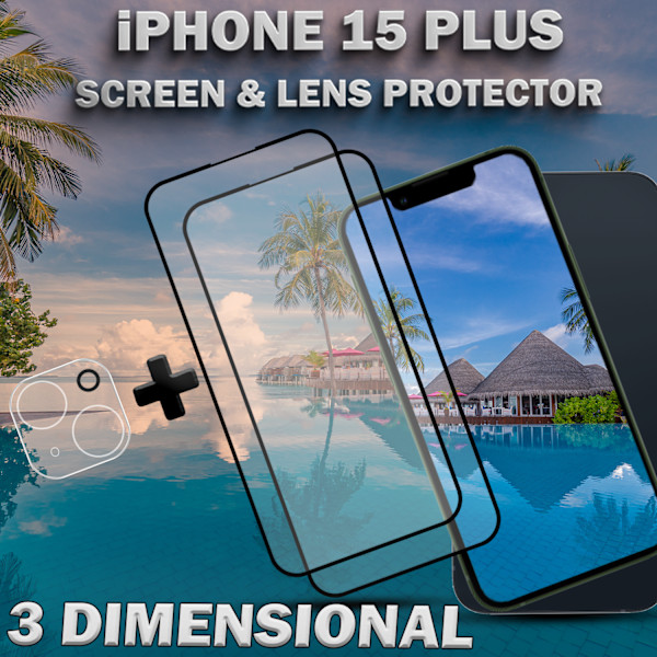 2-Pack iPhone 15 Plus - skärmskydd & 1-Pack linsskydd -härdat glas 9H