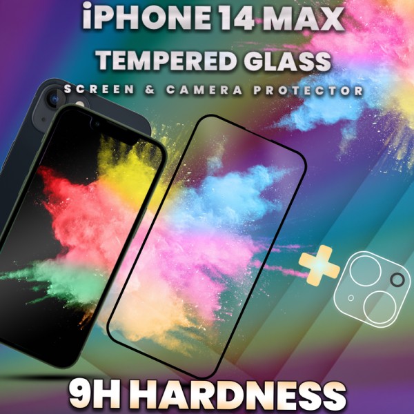 iPhone 14 Max - skärmskydd & linsskydd - härdat glas 9H - 3D