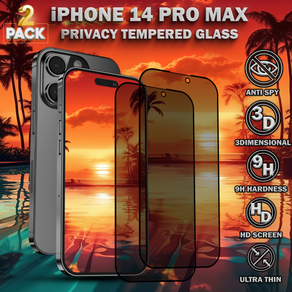 2-Pack Privacy Skärmskydd For iPhone 14 Pro Max - Härdat Glas 9H - Super Kvalitet 3D