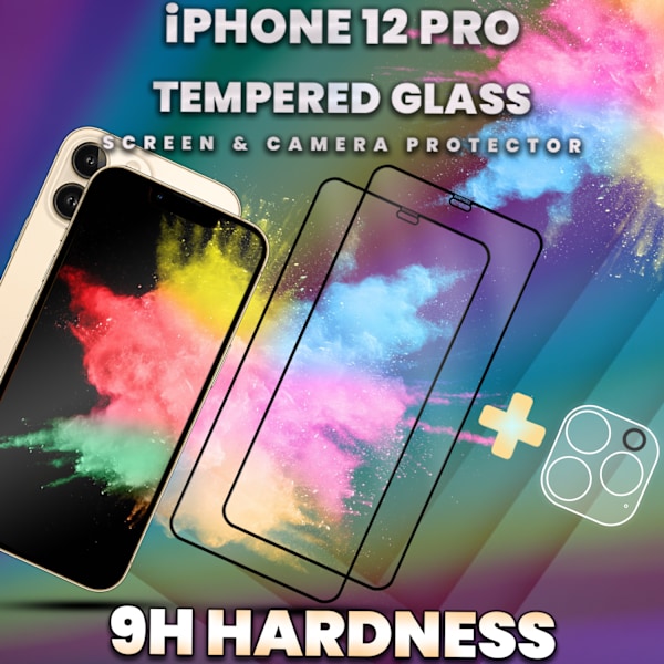 2-Pack IPHONE 12 PRO Skærmbeskyttelse & 1-Pack linsebeskyttelse - Hærdet Glas 9H - Super kvalitet 3D