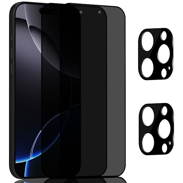 2-Pack Iphone 16 Pro Privacy Skärmskydd & 2-Pack linsskydd - Härdat Glas 9H - Super kvalitet 3D