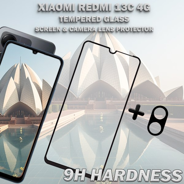 1-Pack XIAOMI REDMI 13C 4G Skärmskydd & 1-Pack linsskydd - Härdat Glas 9H - Super kvalitet 3D