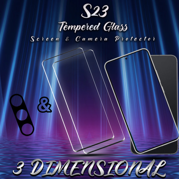 2-Pack Samsung S23 Skärmskydd & 1-Pack linsskydd - Härdat Glas 9H - Super kvalitet 3D
