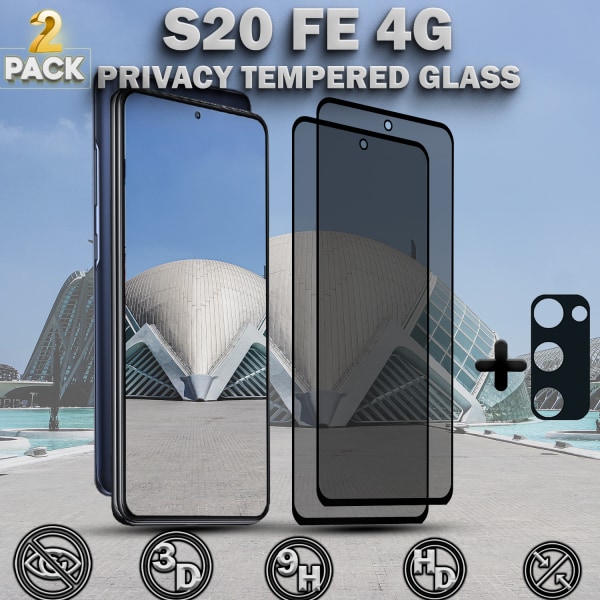 2-Pack Privacy SAMSUNG S20 FE 4G Skärmskydd & 1-Pack linsskydd - Härdat Glas 9H - Super kvalitet 3D