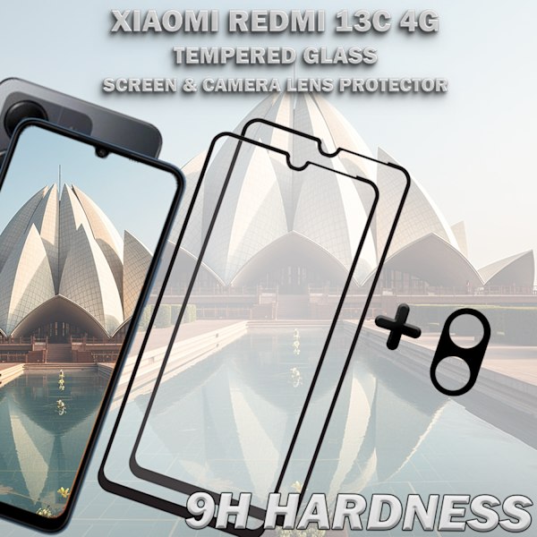 2-Pack XIAOMI REDMI 13C Näytönsuoja & 1-Pack linssinsuoja - Karkaistu Lasi 9H - Super laatu 3D