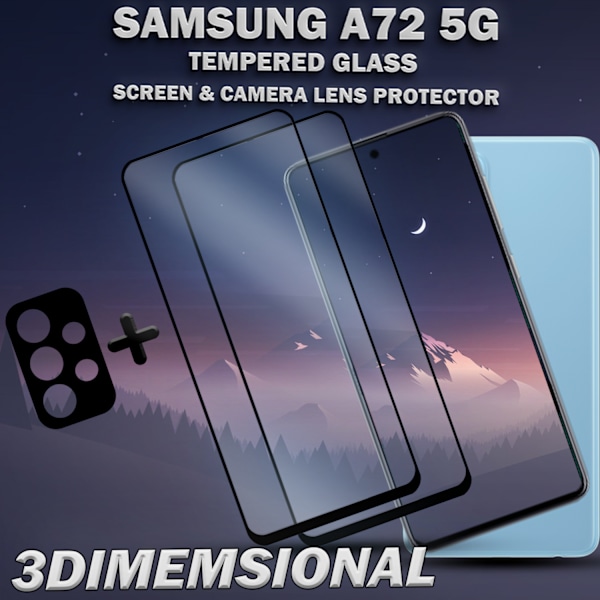 2-Pack Samsung A72 5G & 1-Pack linsskydd - Härdat Glas 9H - Super kvalitet 3D