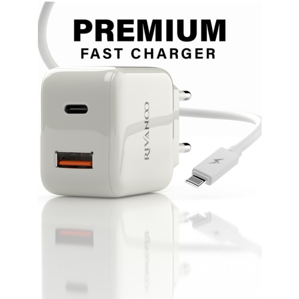 Hurtig væglader - USB-C PD, USB-A - 20W med USB-A til Lightning-kabel, 1 m