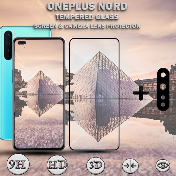 1-Pack ONEPLUS NORD Skärmskydd & 1-Pack linsskydd - Härdat Glas 9H - Super kvalitet 3D