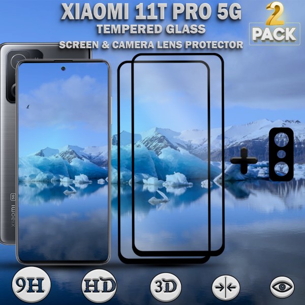 2-Pack Xiaomi 11T Pro (5G) Skärmskydd & 1-Pack linsskydd - Härdat Glas 9H - Super kvalitet 3D