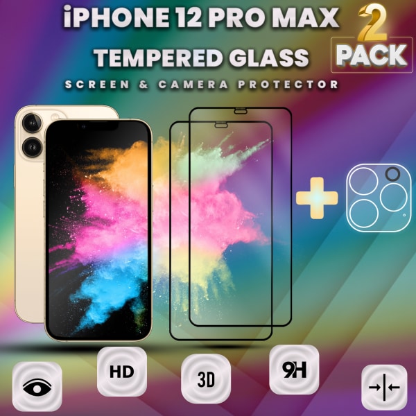 2-Pack IPHONE 12 PRO MAX Näytönsuoja & 1-Pack linssinsuoja - Karkaistu Lasi 9H - Super laatu 3D