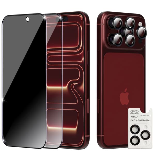 2-Pack iPhone 18 Pro Max Skærmbeskyttelse (1 Privacy + 1 Klar) & 2-Pack linsebeskyttelse - Hærdet Glas 9H - Super kvalitet 3D