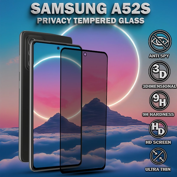 1-Pack Privacy Skärmskydd For Samsung A52S - Härdat Glas 9H - Super Kvalitet 3D