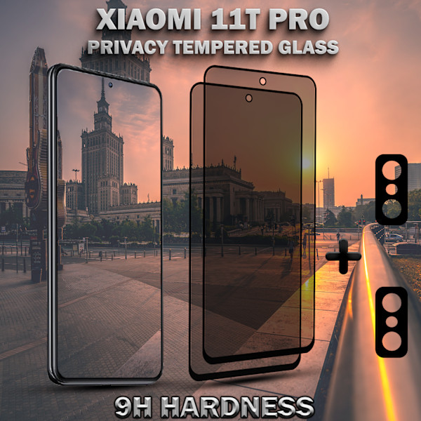 2-Pack Privacy XIAOMI 11T PRO Skärmskydd & 2-Pack linsskydd - Härdat Glas 9H - Super kvalitet 3D