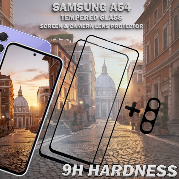 2-Pack Samsung A54 Skärmskydd & 1-Pack linsskydd - Härdat Glas 9H - Super kvalitet 3D