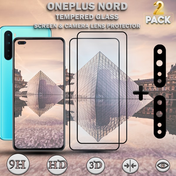 2-Pack ONEPLUS NORD Skärmskydd & 2-Pack linsskydd - Härdat Glas 9H - Super kvalitet 3D