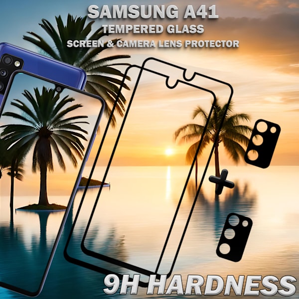 2-Pack SAMSUNG A41 Skærmbeskyttelse & 2-Pack linsebeskyttelse - Hærdet Glas 9H - Super kvalitet 3D