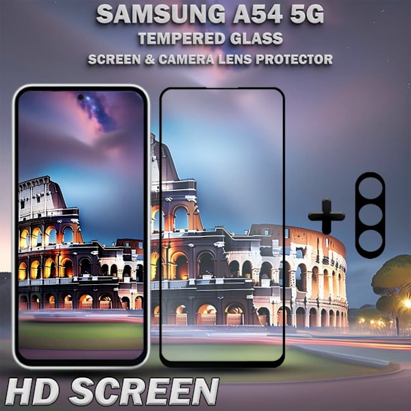 1-Pack Samsung A54 Skärmskydd & 1-Pack linsskydd - Härdat Glas 9H - Super kvalitet 3D