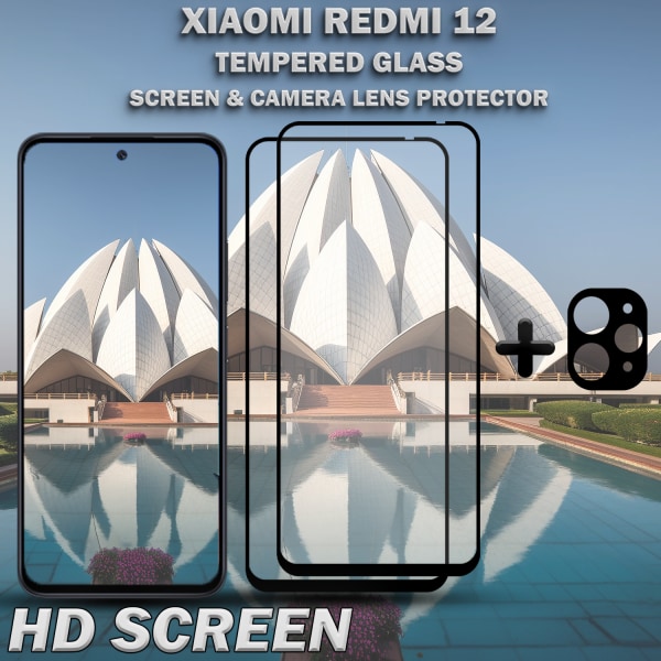 2-Pack XIAOMI REDMI 12 Skärmskydd & 1-Pack linsskydd - Härdat Glas 9H - Super kvalitet 3D
