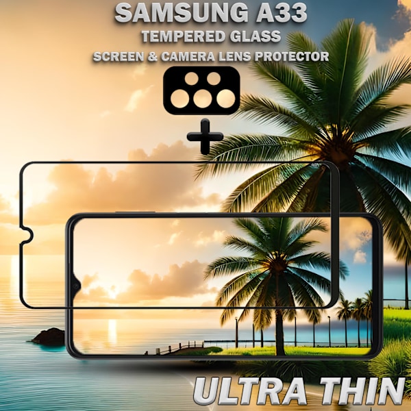 1-Pack SAMSUNG A33 Skærmbeskyttelse & 1-Pack linsebeskyttelse - Hærdet Glas 9H - Super kvalitet 3D